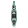 Green color Bonafide EX123 fishing and expedition kayak with equipped storage compartments. Available at Riverbound Sports in Tempe, Arizona.