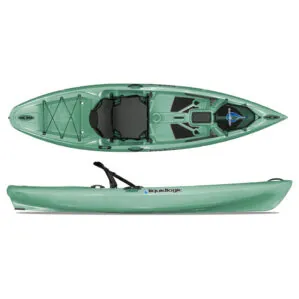 Liquidlogic Kiawah 10.5 kayak from top and side view in sage color at Riverbound Sports.