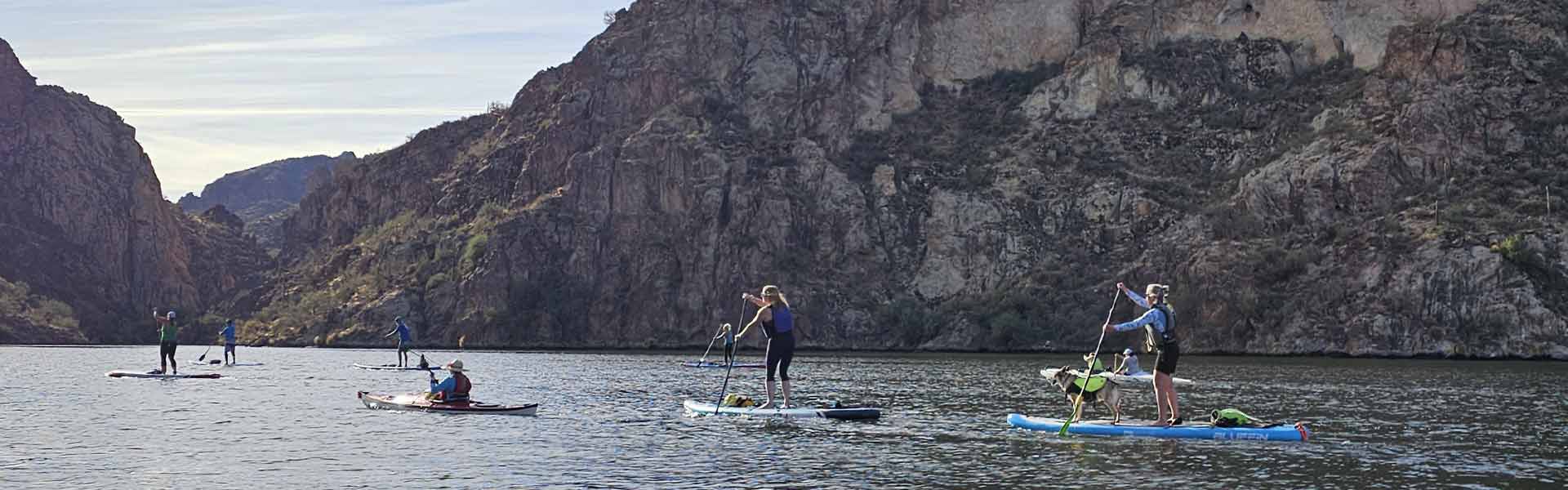 Riverbound Sports Saguaro Lake paddleboarding and kayaking event in Mesa, Arizona.