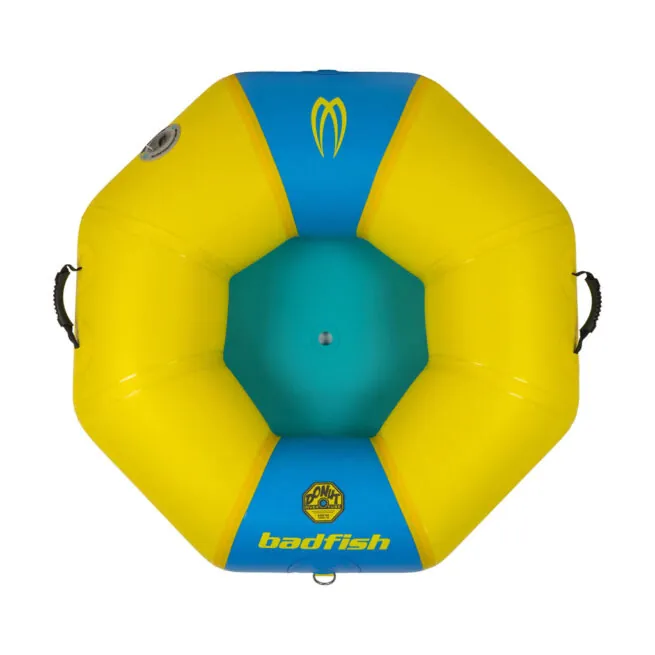 Yellow and blue inflatable river tube