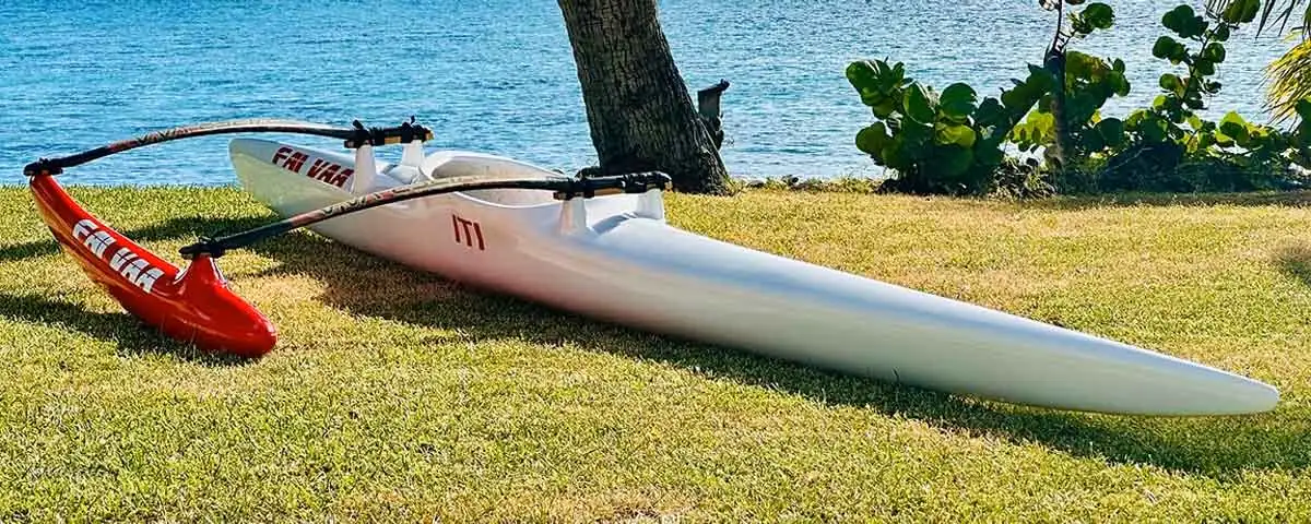 Fai-Va'a iTi V1 Canoe for smaller paddlers on the shore. Riverbound Sports