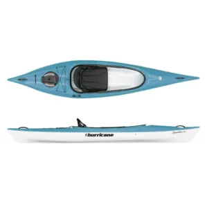 Top and side views of slate blue & white Hurricane Santee 116 Sport kayak at Riverbound Sports