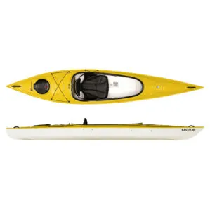 Top and side views of yellow & white Hurricane Santee 126 Sport kayak at Riverbound Sports