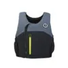 Gray and black Mustang Pod 50 life jacket with yellow zipper at Riverbound Sports